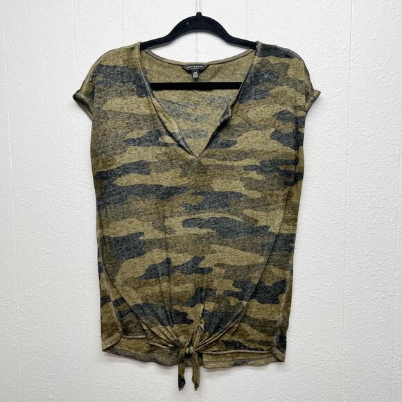 Lucky Brand Camouflage Burnout Lightweight Tie Front Womens Top Size Medium - Picture 1 of 11